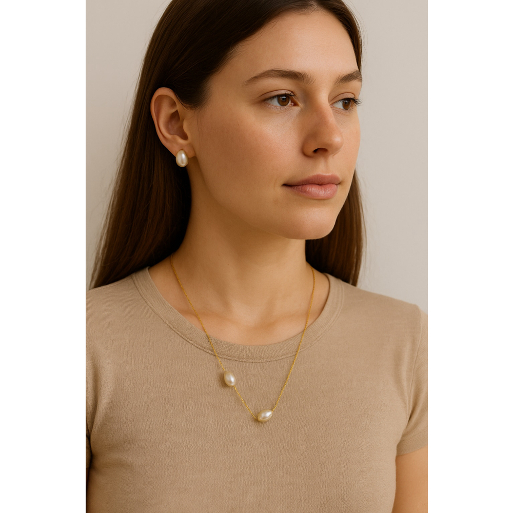 Gold Tone Chain Necklace with Faux Baroque Pearls Minimalist Layering